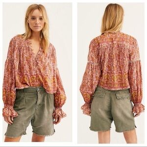 Free People Bohemian Floral Blouse in Pink and Orange